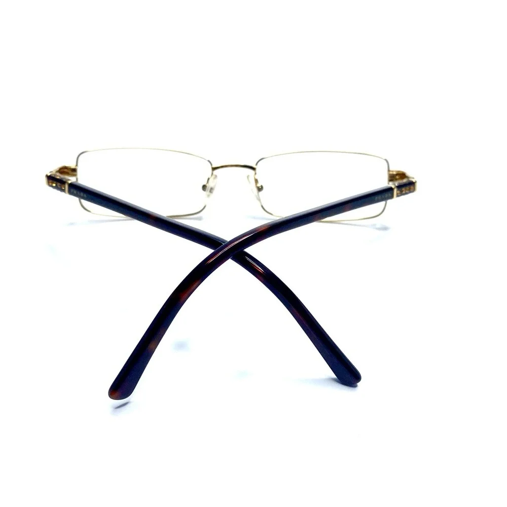 New Prada Gold Brown Rectangular Eyeglasses Italy VPR64G 5AK-1O1 51 17 135